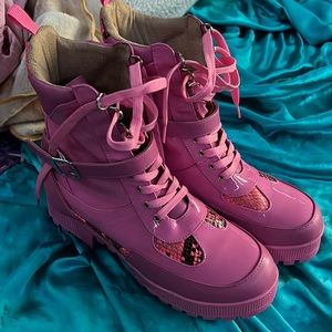 Dolls Kill Pink Platform Combat Boots